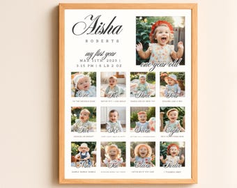 Baby's First Year Photo Collage: Milestone Board, 12 Month Timeline (Canva Template Digital Download)