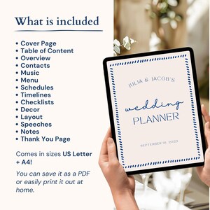 An elegant Canva wedding planner template featuring over 110 pages, designed to assist with every aspect of wedding coordination. Includes checklists, schedules, music and menu planning, layouts, decor notes, bridal to-do lists, and thank you sections. With its clean, modern design, this digital planner is ideal for couples who want to manage their wedding with clarity, style, and complete organization.