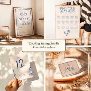 "Hochzeits-Schilder-Schablonen-Bundle, modernes Vintage-handgezeichnetes Willkommensschild, Sitzplan, Tischnummern, Tischkarten, Hochzeitsempfänge Canva