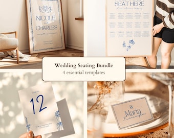 Wedding Signs Template Bundle, Modern Vintage Hand-Drawn Welcome Sign, Seating Chart, Table Numbers, Place Cards, Wedding Reception Canva