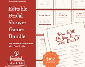 Bridal Shower Games Bundle, Editable Fun Wedding Shower Pack, Fun Modern Bridal Trivia Games, Red Bridal Bingo Game Set, Bridal Party Games