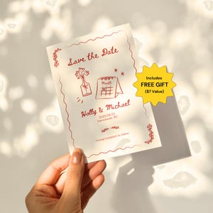 Speichern Sie die Datumsvorlage Handgezeichnete wunderliche Hochzeit einladen Bearbeitbare Hochzeitsankündigung Einzigartiges niedliches Hochzeits-Briefpapier Canva Design