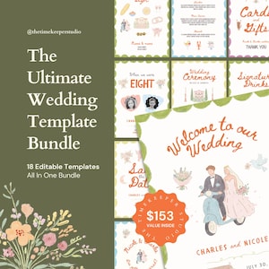 Fun Wedding Bundle Template, All In One Signage Bundle, Wedding Invitation Kit, Whimsical Stationery, Hand-Drawn Wedding Sign Templates