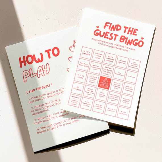 Find the guest bingo game, fun bridal shower icebreaker, wedding shower printable, bachelorette party game, editable Canva bridal template