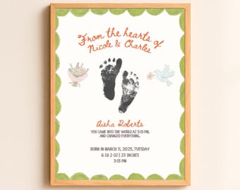 Baby footprint birth announcement poster personalized newborn keepsake birth stats sign nursery wall art cool gift for new moms custom print