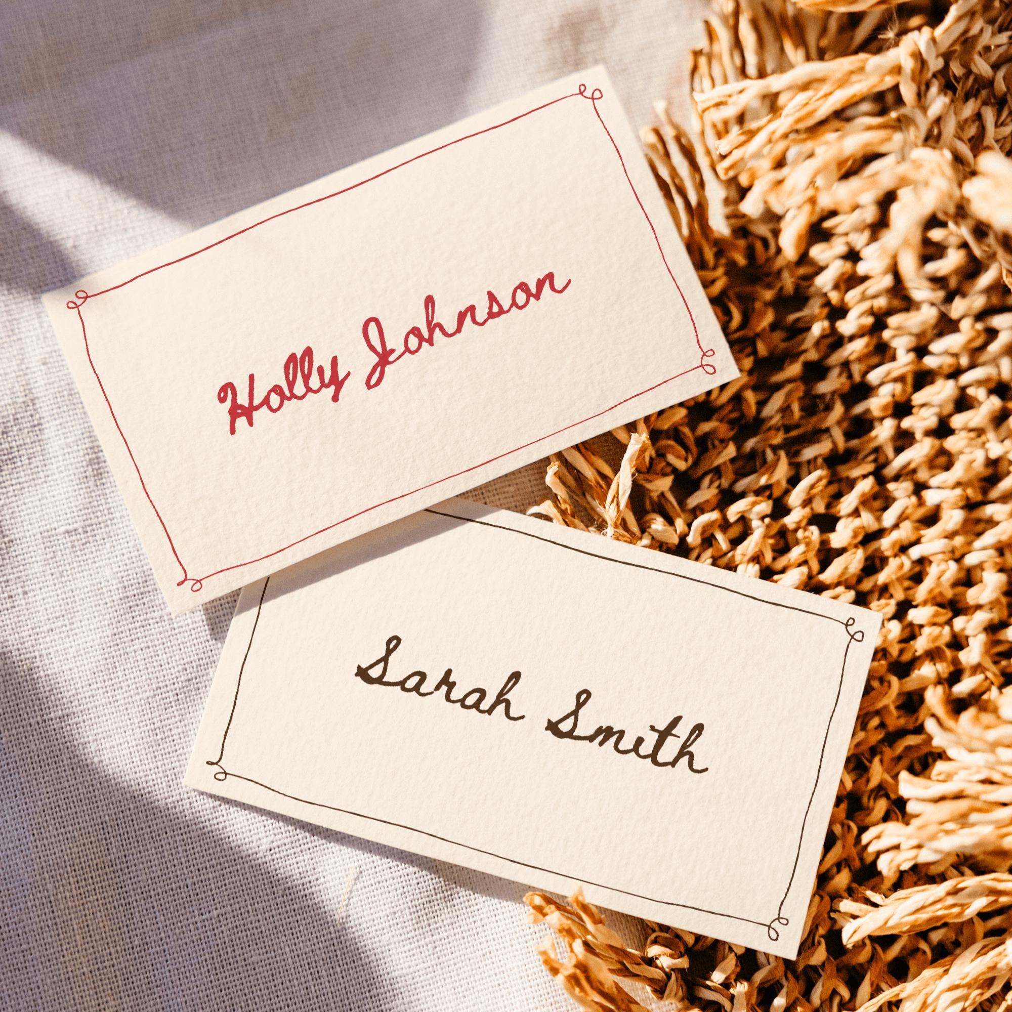 Cartões de posicionamento, cartões de lugar de casamento, cartões de nome manuscritos, etiquetas de nome para mesa de noiva, cartões de assento de casamento vintage, modelos de cartões de nome dobrados