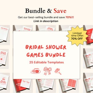 An editable bridal shower icebreaker game that includes a stylish bingo card and matching instructions. Guests circulate the room finding people who fit each square, such as “is engaged” or “knows the bride 10+ years.” This printable Canva game is designed for bridal showers, bachelorette parties, or wedding showers, bringing laughter, interaction, and memorable moments to your celebration.