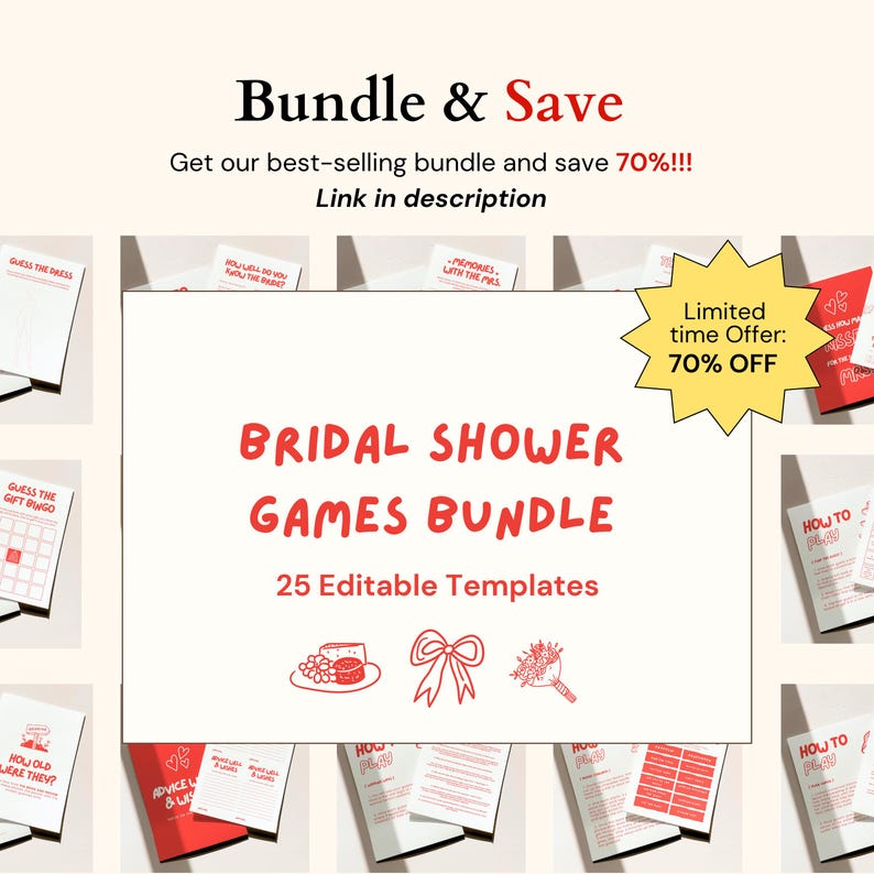 An editable bridal shower icebreaker game that includes a stylish bingo card and matching instructions. Guests circulate the room finding people who fit each square, such as “is engaged” or “knows the bride 10+ years.” This printable Canva game is designed for bridal showers, bachelorette parties, or wedding showers, bringing laughter, interaction, and memorable moments to your celebration.
