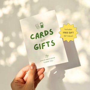 Cards and Gifts Sign Template, Green Hand Drawn Wedding Sign, Editable Canva Printable, Quirky Gift Table Sign, Doodle Reception Design