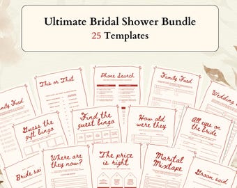 Bridal Shower Games Bundle, Editable Bridal Games Pack, Editable Canva Template, Fun Modern Wedding Shower Activities, Red Bridal Game Set