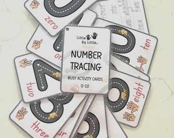 Peut inclure: Un ensemble de dix cartes mémoire colorées avec les chiffres de 0 à 10. Chaque carte présente un chiffre, le mot pour le chiffre et un signe de la main représentant le chiffre. Les cartes sont conçues pour que les enfants apprennent la reconnaissance des chiffres et le traçage.