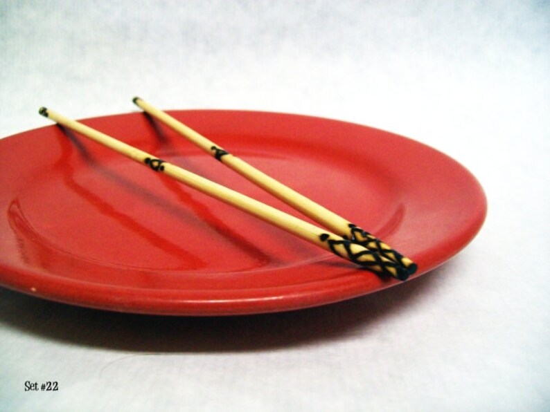 Chopsticks Set CrissCross Design Woodburned Bamboo Etsy