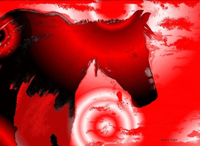 Red Horse Art Abstract Mixed Media Painting Southwestern Etsy