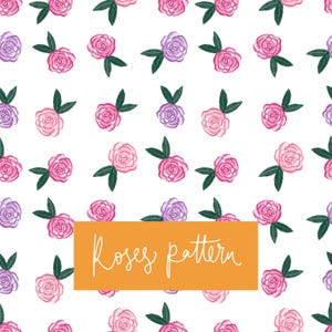 Digital Hand gezeichnetes Rosenmuster - Lila und rosa Rosen - Zarte nahtlose JPG Sofortdownload