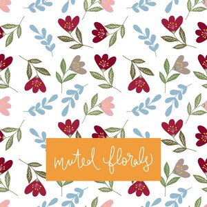 Hand-Drawn Folk Floral Pattern - Red & Blue Flowers - Seamless JPG Instant Download - Red and Blue Flowers