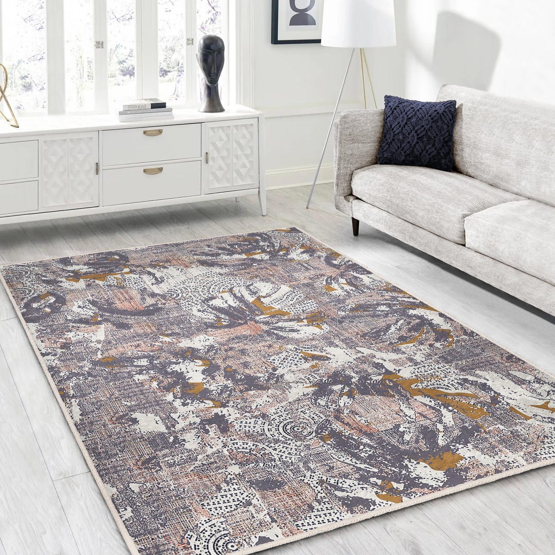 Oil Rug Oil Paint Splatter High Traffic Rug - Brushstroke Rubber Backing Throw ...