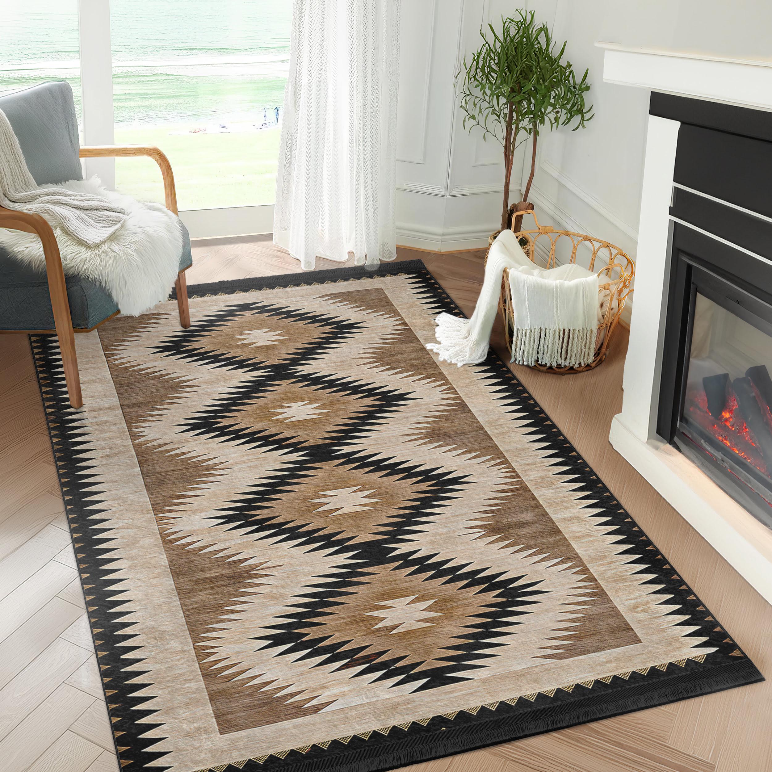 Bohemian Diamond Area Rug - Checkers Skidless Rug -aztec Washable Throw ...