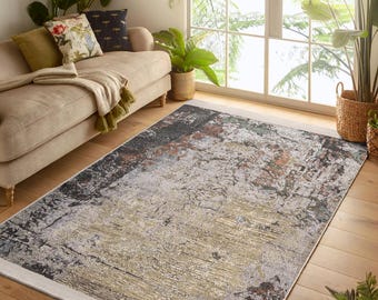 Alfombra lavable con patrón de transición - Alfombra grunge - Alfombra de pasillo desgastada - Alfombra de piso con respaldo de goma - Alfombra gris decorativa para el hogar