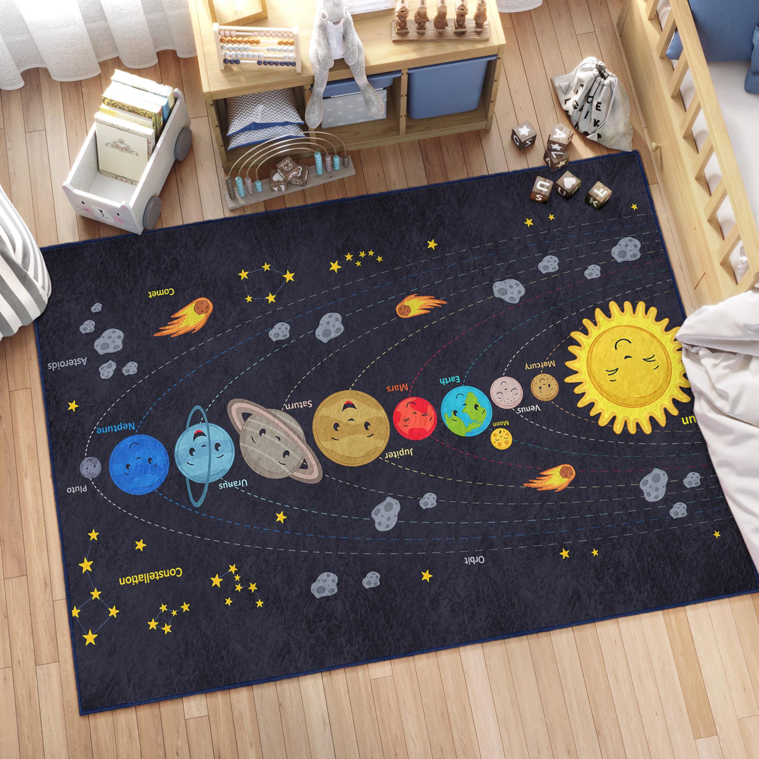 Solar Systen Rug Black Solar System Infant Rug -educational Non Slip Nursery Carpet-sun ...