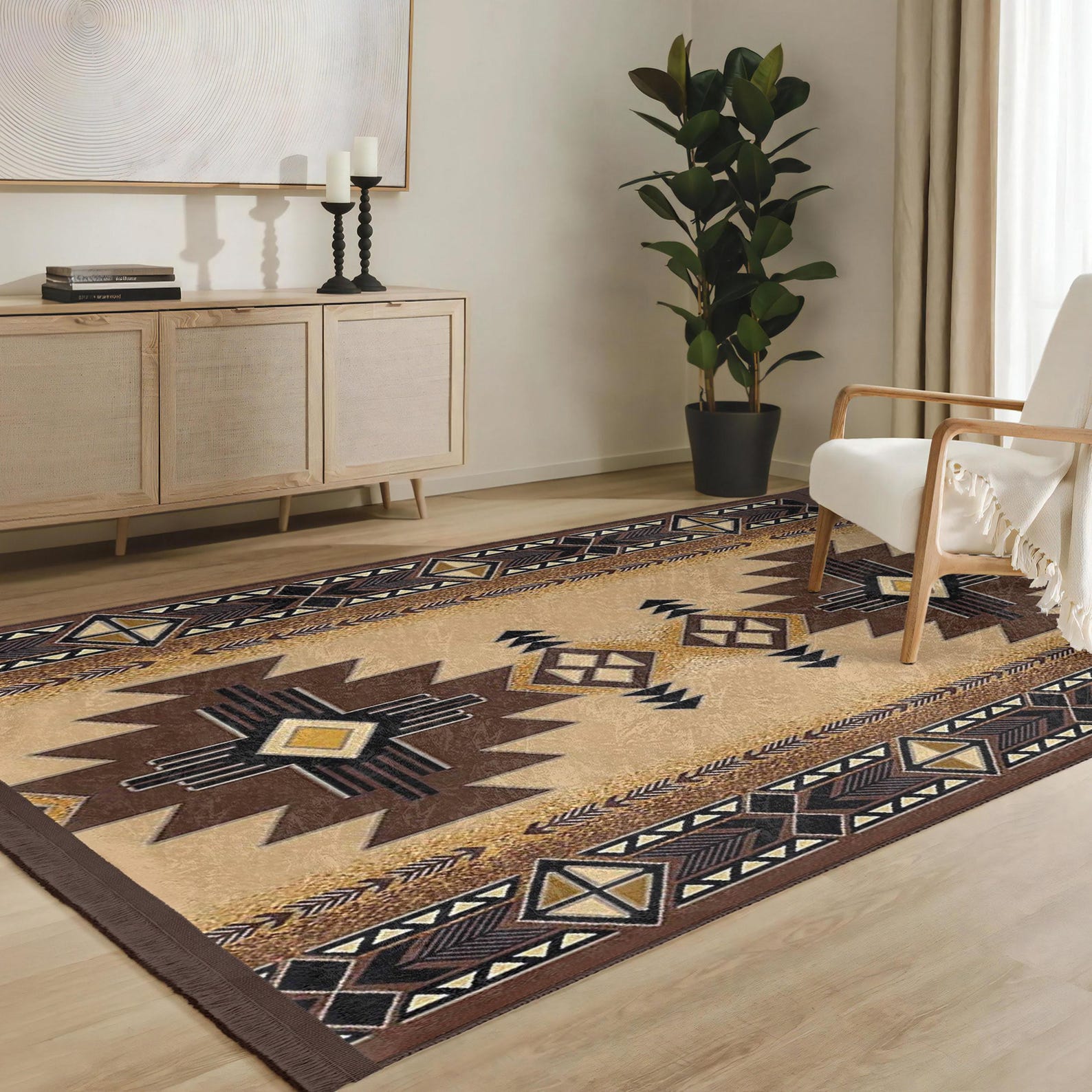 Traditional Native Area Rug - Aztec Non Skid Accent Rug - American ...