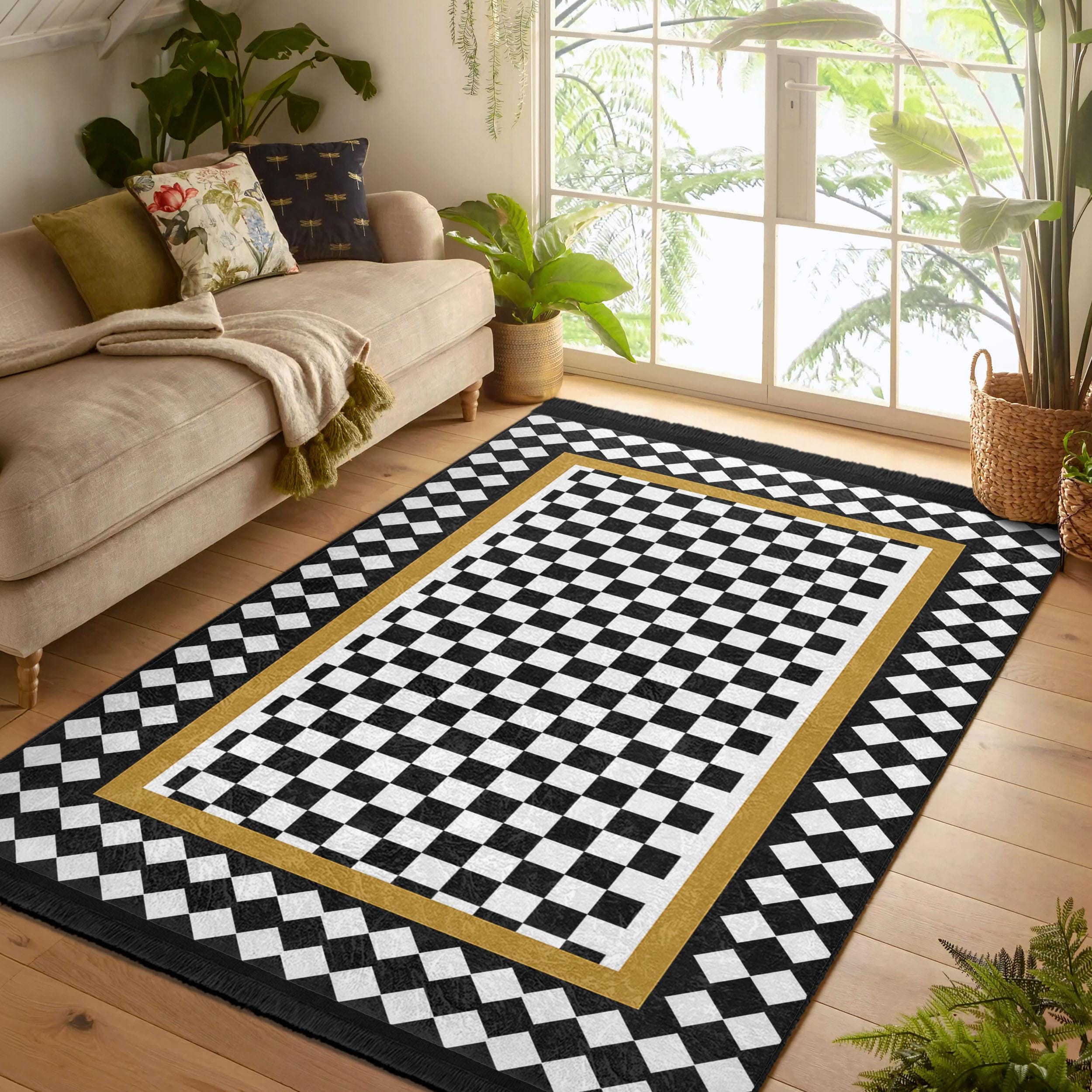 Chess Rug Design Checkers Chess Accent Rug -plaid Anti Slip Rug - Geometric Washable ...