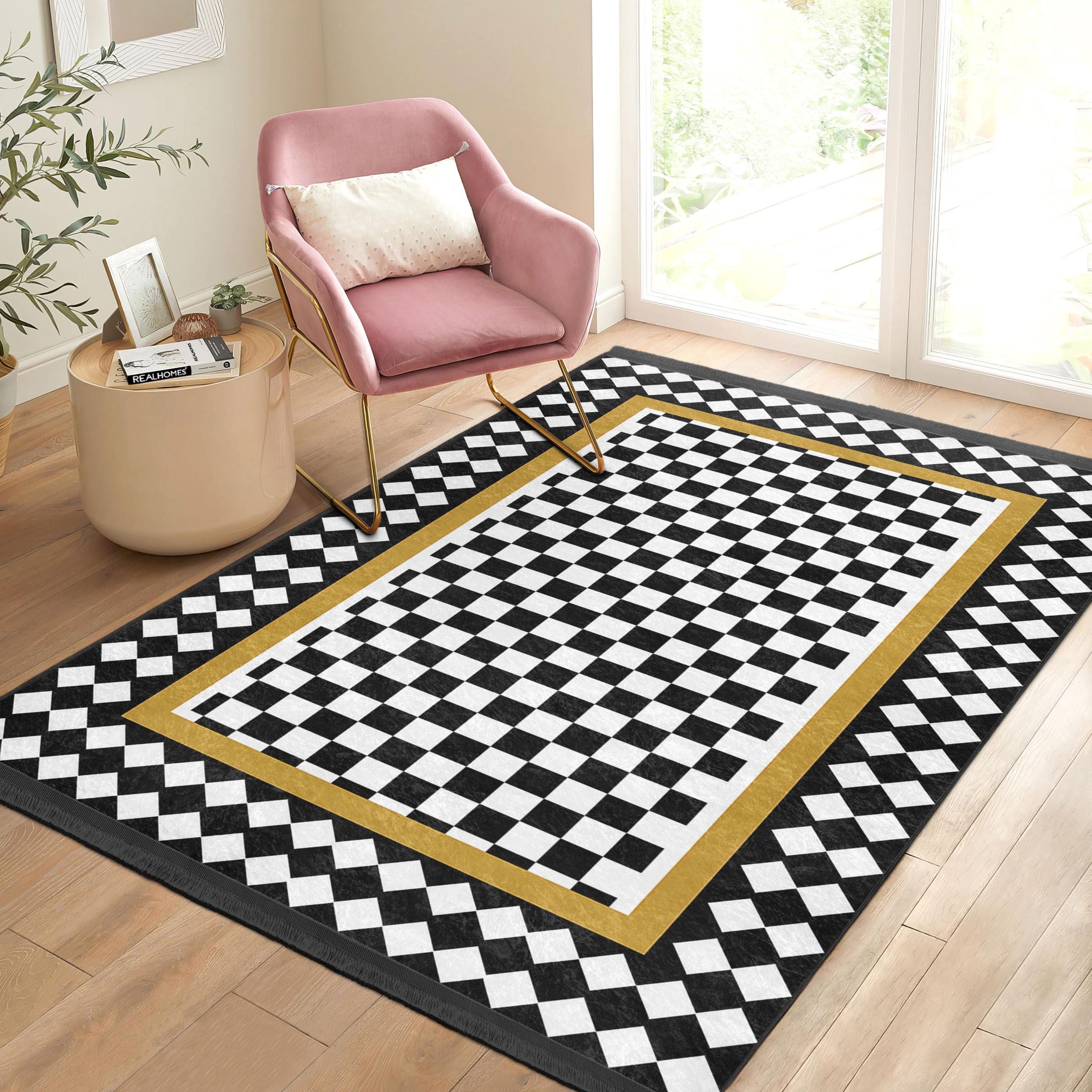 Checkers Chess Accent Rug -plaid Anti Slip Rug - Geometric Washable ...