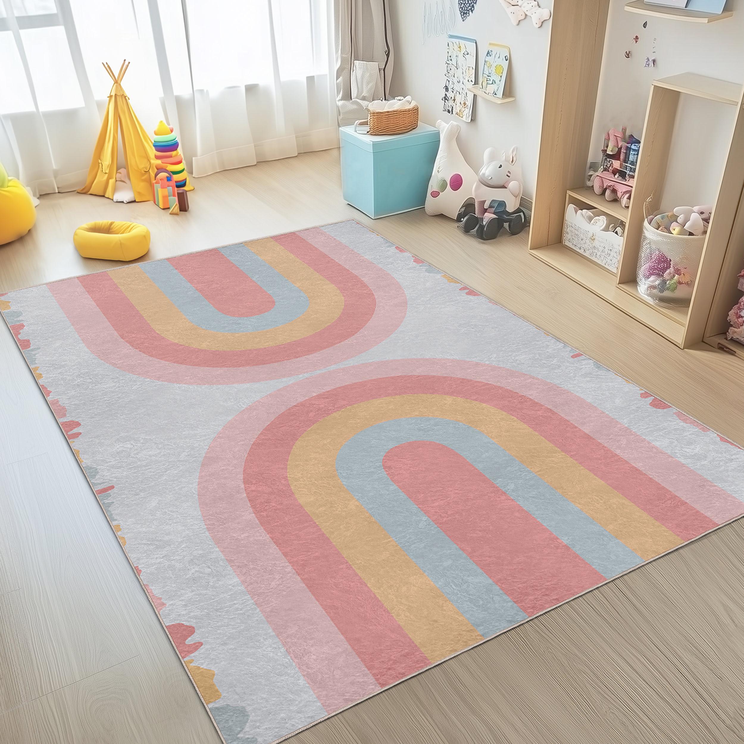 Rainbow Crawling Rug-blue Mat - Colorful Skid Proof Carpet for
