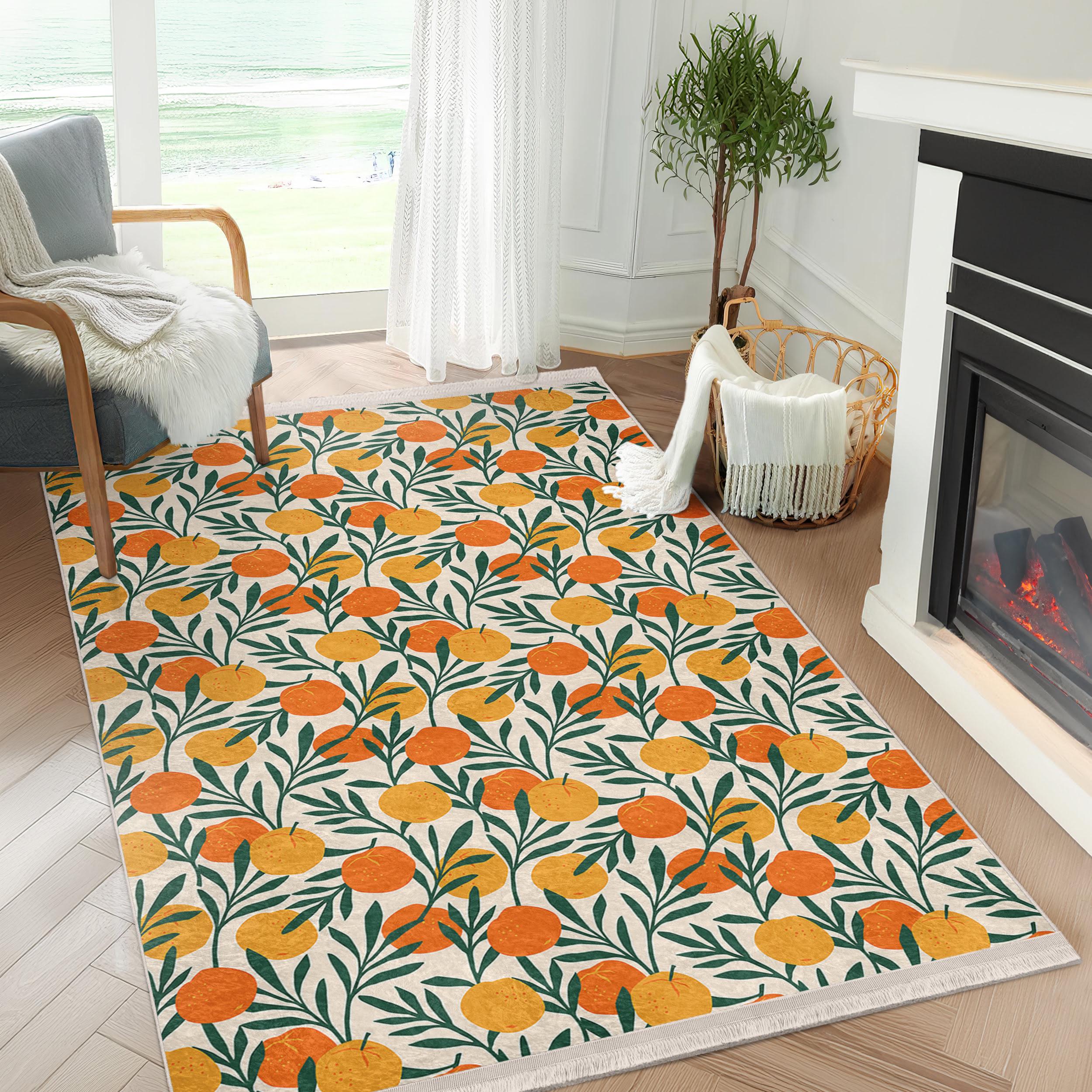 Fruit Border Rug Citrus Fruit Lemon Area Rug - Tropical Carpet - Ochard Runner-fruity ...