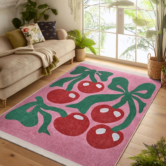 フラワーモチーフのヴィンテージトルコラグ　レッド×グリーン×ピンク 8 12色 140×200cm アフガン お洒落で洗えるヴィンテージ風ラグマット ラグ・カーペット