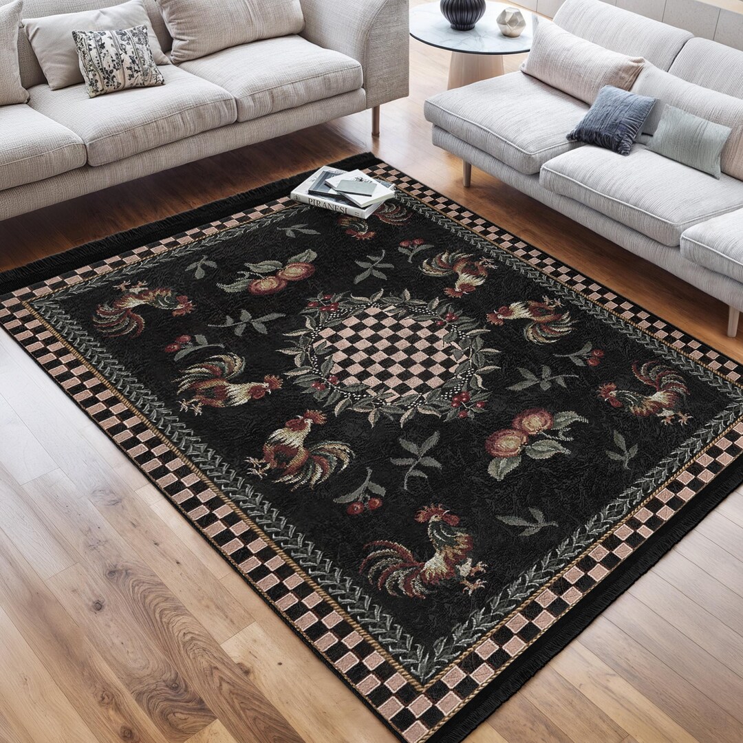 Victorian Rooster Accent Rug-garden Anti Skid Rug-gothic Washable Fancy ...