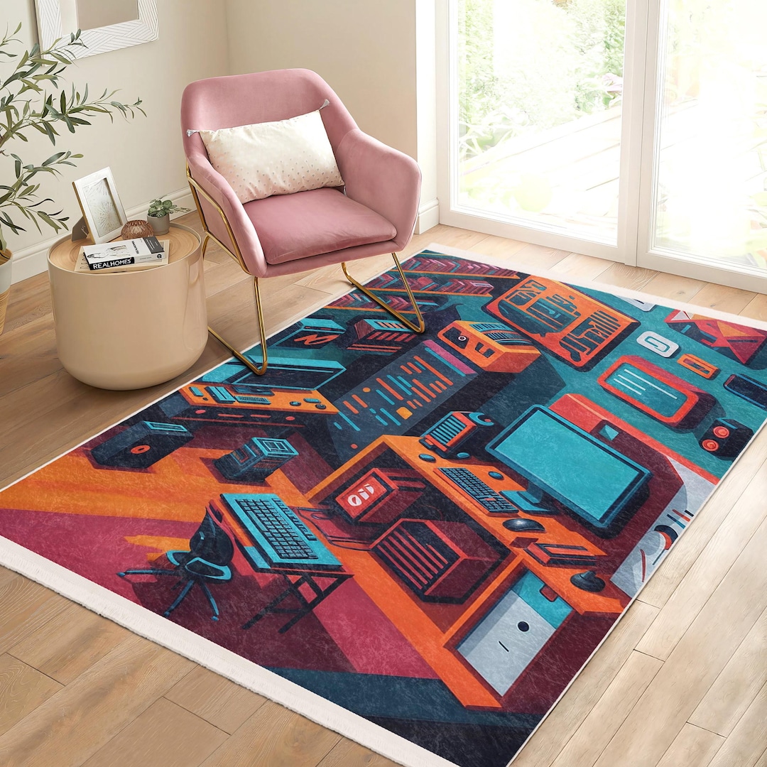 Neon Gaming Futuristic Accent Rug-gamer Room Nonskid Rug-pc Washable ...