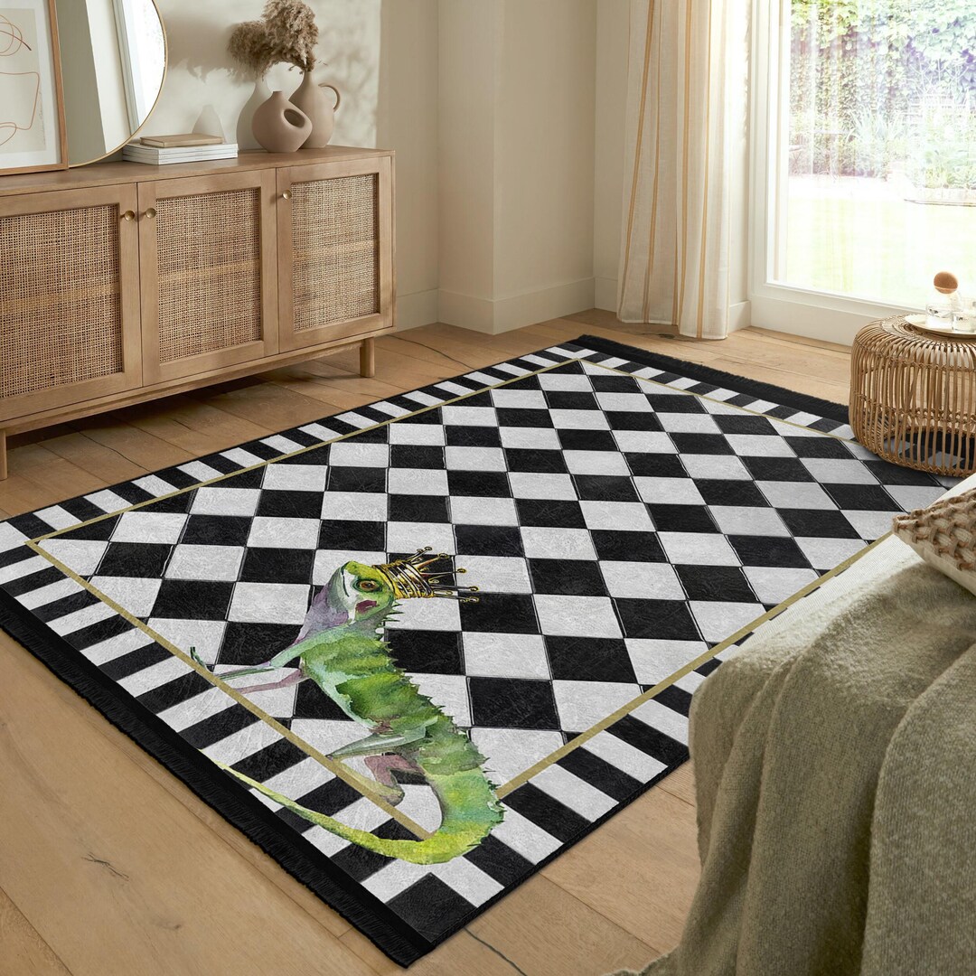 Cool Rug Lizard Checker King Lizard Area Rug-animal Slip Resistant Rug-crown Washable ...
