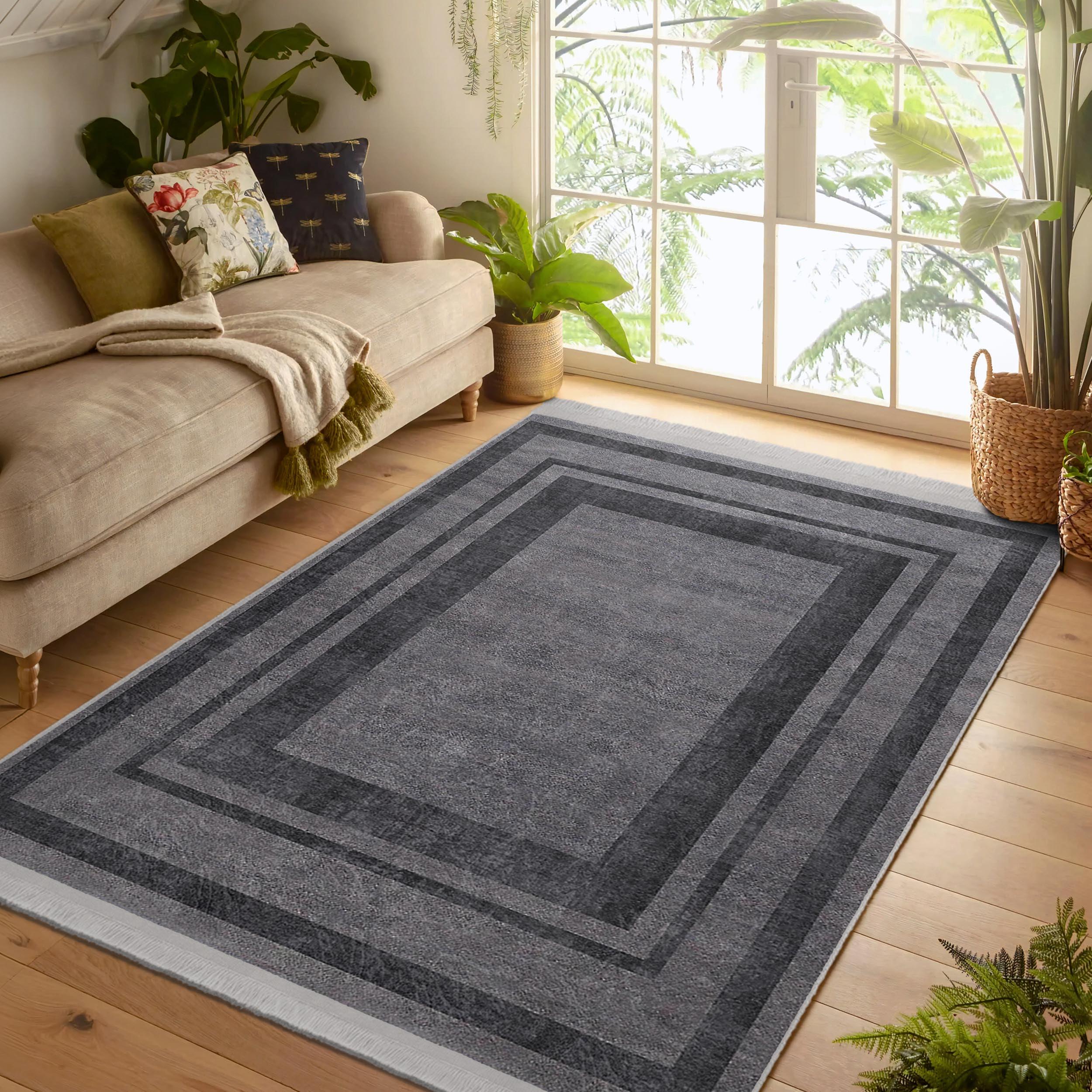 Classic Contemporary High Traffic Rug - Layered Rubber Backing Throw ...