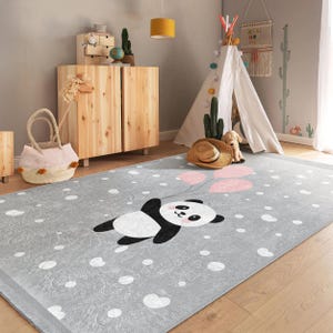 Panda Cute Animal Crawling Rug - Cartoon Gray Tammy Time Carpet - Adorable Activity Mat - Bear Newborn Anti Slip Runner - Washable Kid's Mat