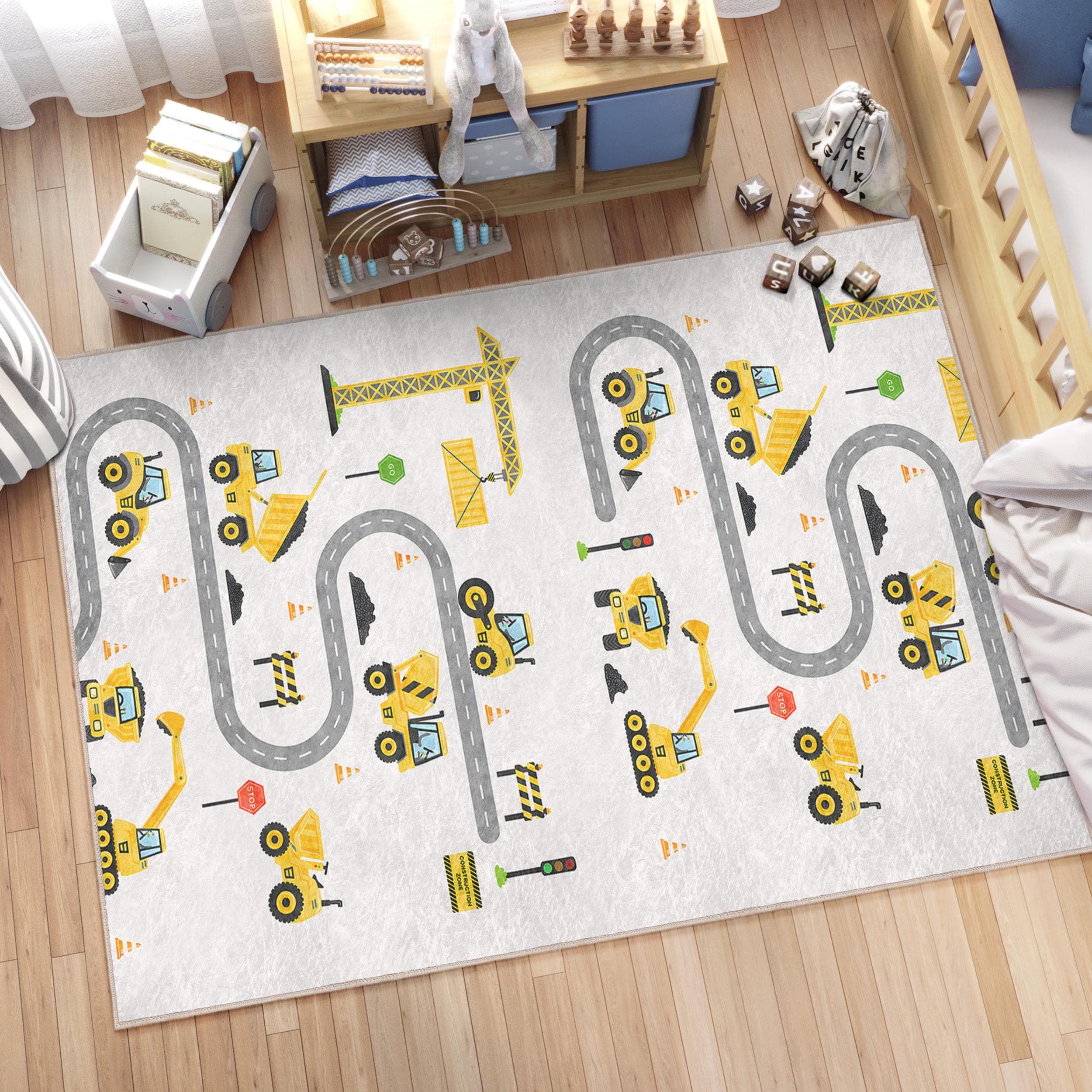 Beige Building Infant Play Rug-construction Nonslip Nursery Carpet ...