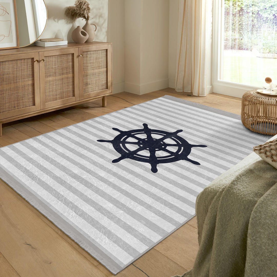 Nautical Captain Area Rug - Sealife Carpet-coastal Runner - Sailor ...