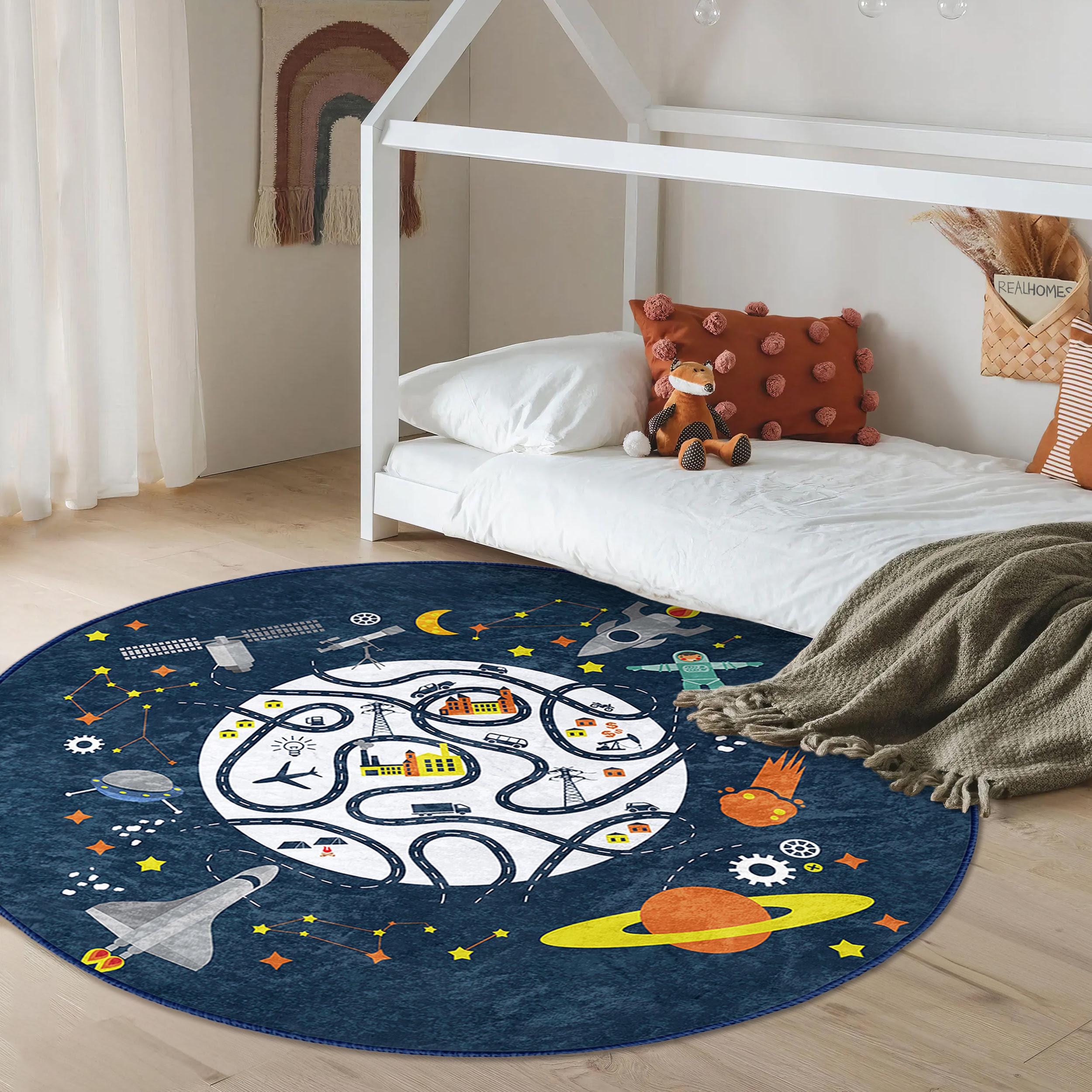 宇宙船幼児用ルームラウンドラグ - ブルーロードサークルカーペット