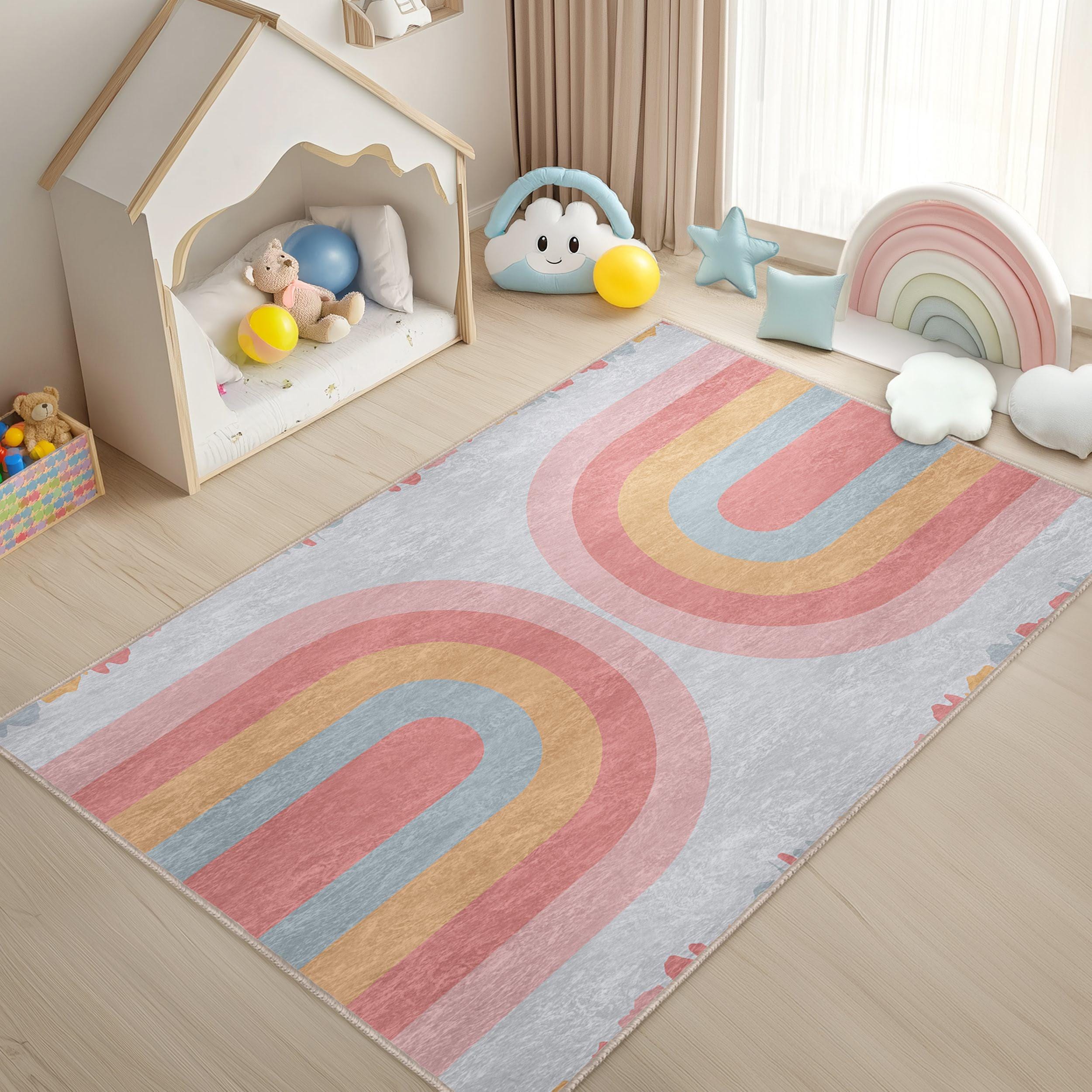 Rainbow Crawling Rug-blue Mat - Colorful Skid Proof Carpet for