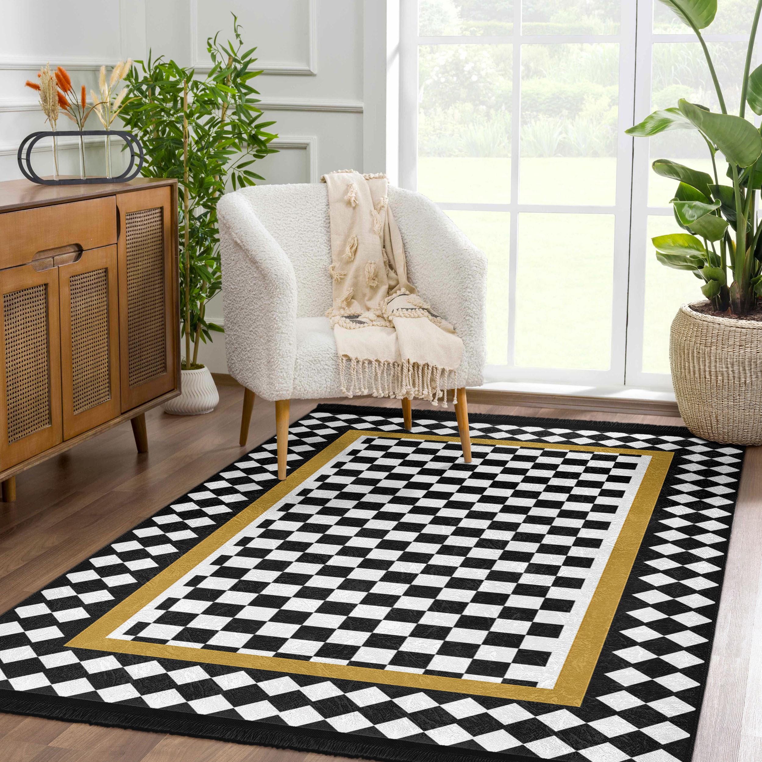 Checkers Chess Accent Rug -plaid Anti Slip Rug - Geometric Washable ...