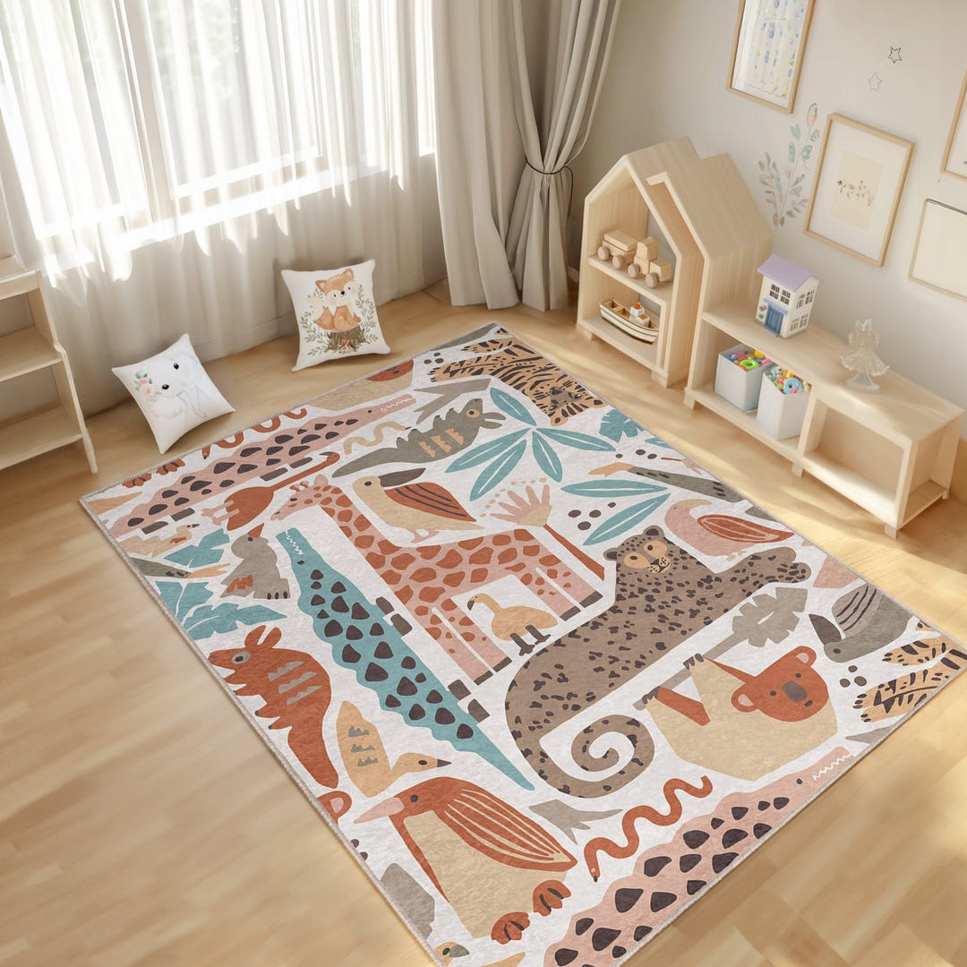 White Animals Activity Rug - Wild Cats Newborn Carpet - Alligator ...