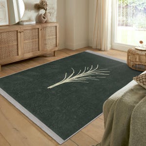 Boho Branch Area Rug - Foliage Carpet - Elegance Runner - Natural Slip Resistant Floor Mat - Green Throw Rug - Washable Rug For Living room