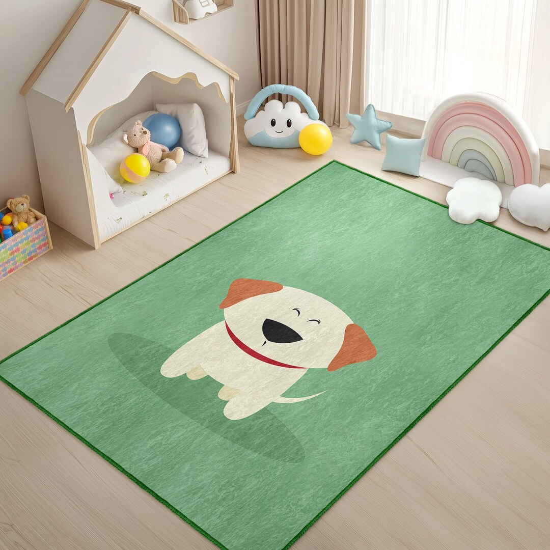 Pastel Puppy Crawling Rug - Happy Dog Green Tammy Time Carpet - Pet ...