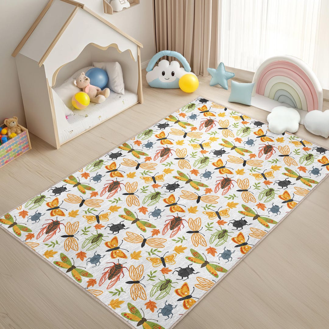 Butterfly Crawling Rug - White Mat - Insect Skid Proof Carpet for Kid's ...