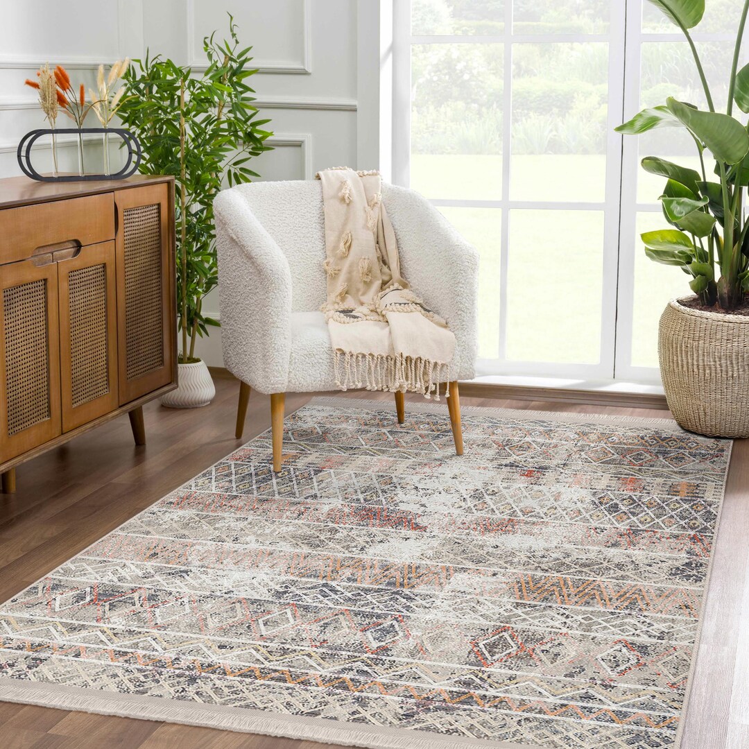 Tribal Southwestern High Traffic Rug - Diamond Rubber Backing Throw Rug ...