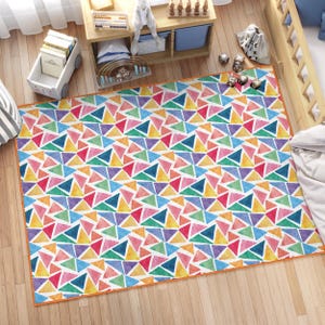 Triangle Geometric Nursery Rug - Abstract Toddler Carpet - Rainbow Crawling Chid Mat-White Colorful Playmat-Non Slip Area Rug For Kid&#39;s Room
