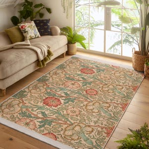 William Morris Artsy Scetch Rug-vintage Flower Rose Beige Artisan ...