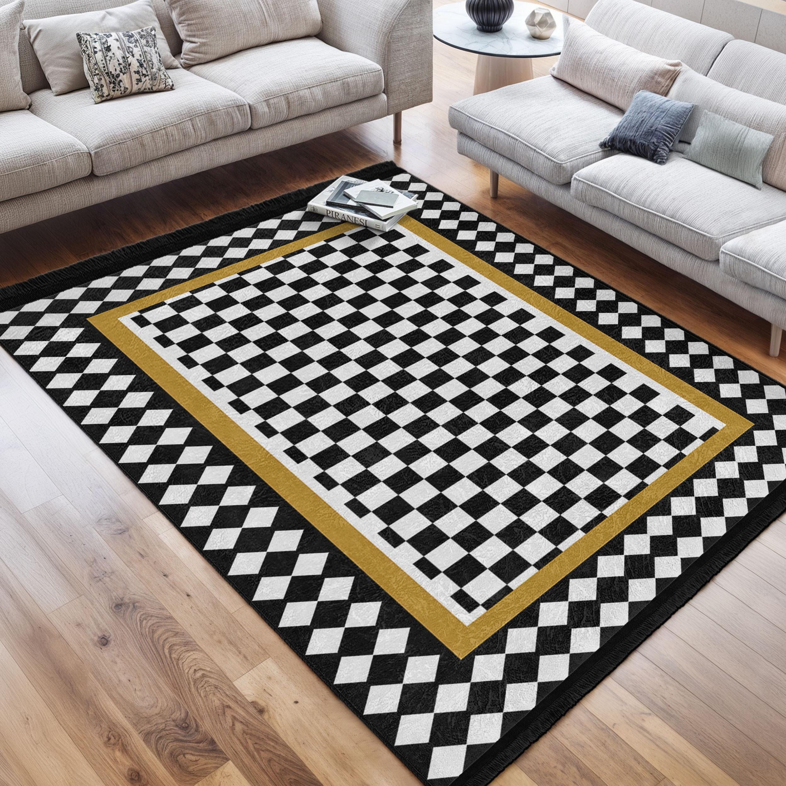 Checkers Chess Accent Rug -plaid Anti Slip Rug - Geometric Washable ...