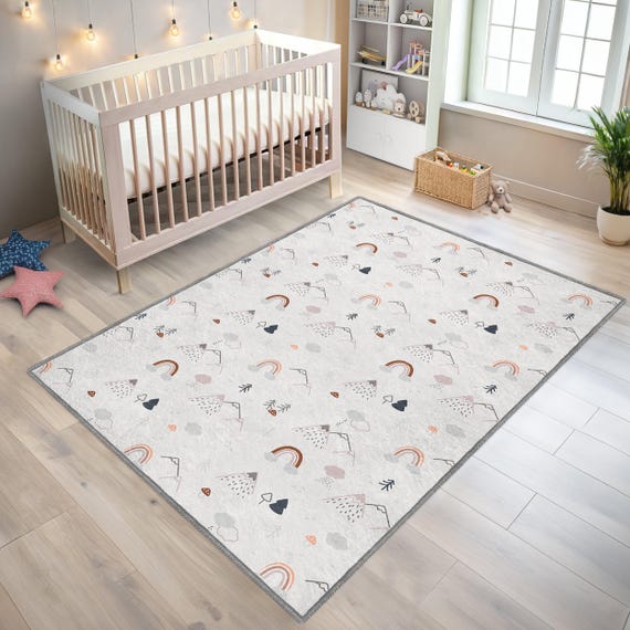 Nature Rainbow Nursery Rug Mountain Toddler Carpet Mushroom