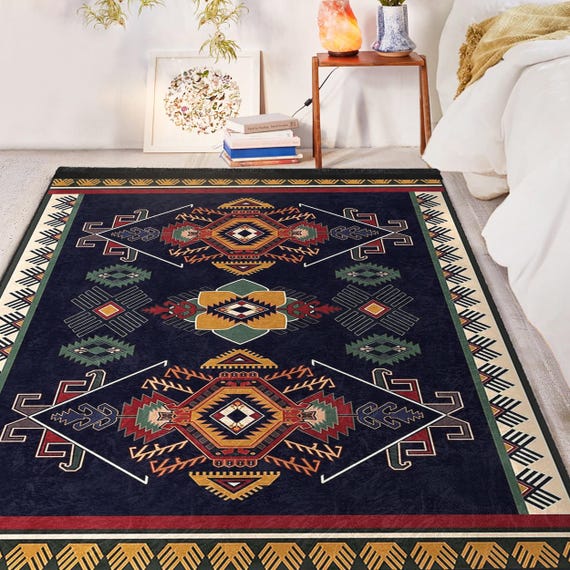 Aztec Terracotta High Traffic Rug - Navajo Rubber Backing Throw