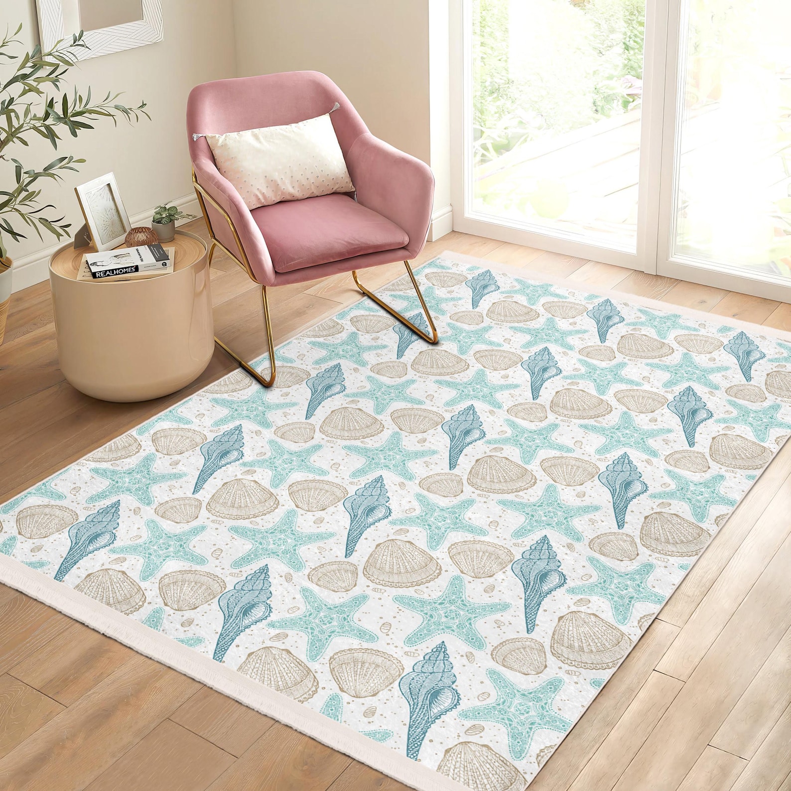 Sea Shell Patern Rug Seashell Starfish Area Rug - Sea Life Carpet-aqua Runner - Coastal ...